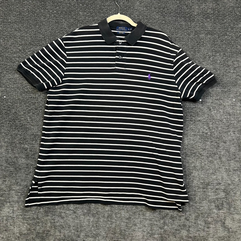 Polo Ralph Lauren Polo Shirt Men's Stretch Mesh Black White Striped Classic - XL